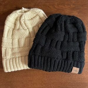 Cute basket weave stitch knitted hats with ponytail hole